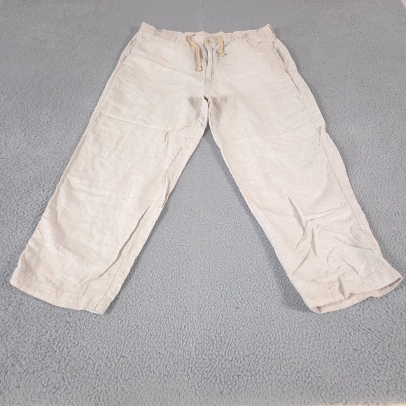 Tommy Bahama Pants Mens Large Beige Relax 100% Linen Drawstring Slacks Trousers